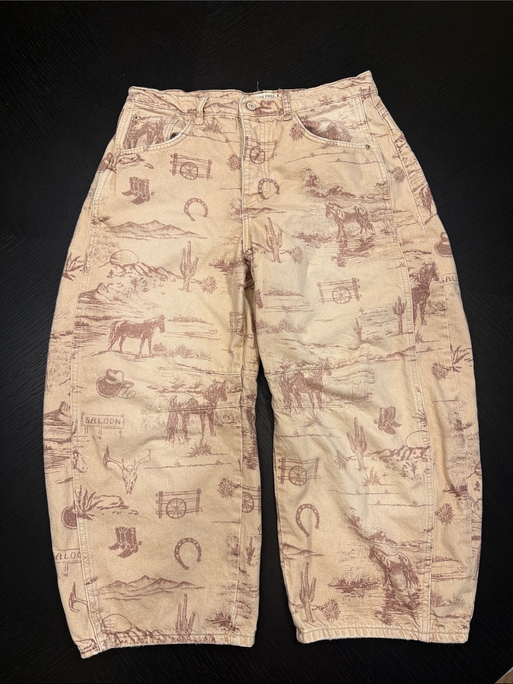 We the free printed barrel jeans